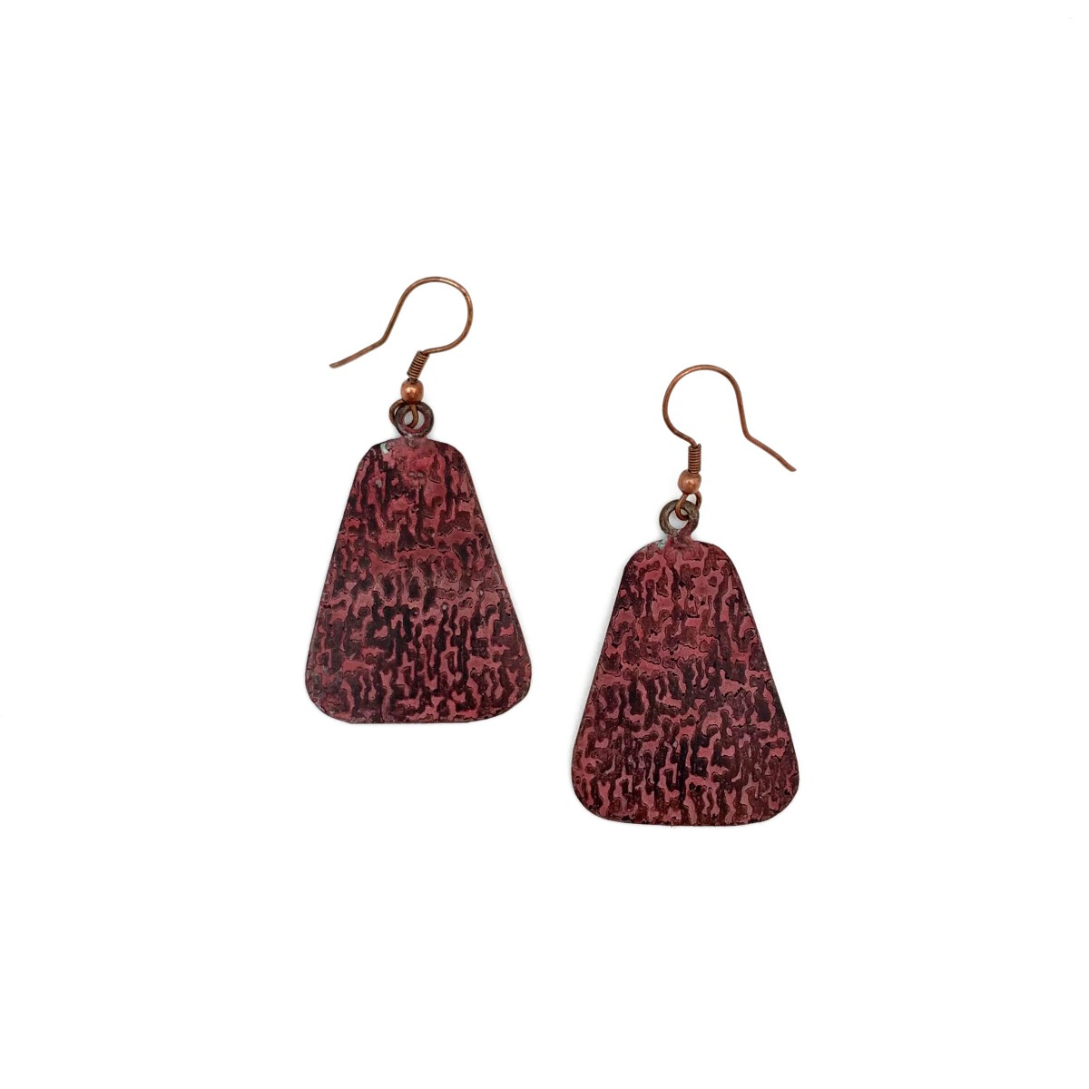 Copper Patina Earrings - Red Marbled Print