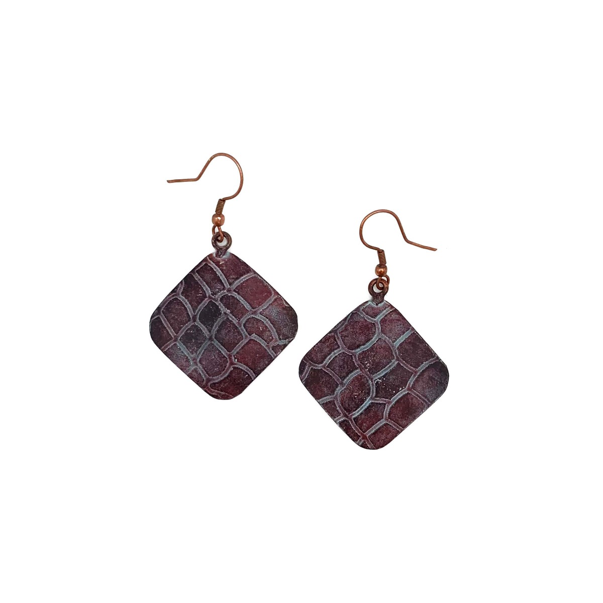 Copper Patina Earrings - Dark Purple Crocodile