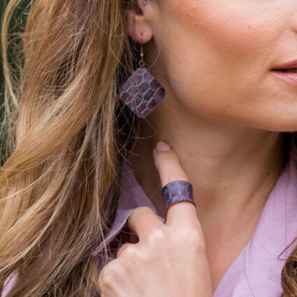 Copper Patina Earrings - Dark Purple Crocodile