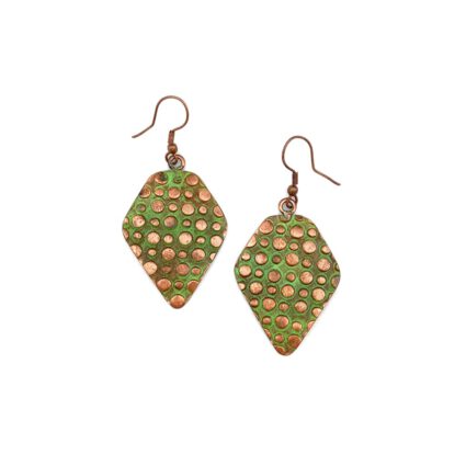 Copper Patina Earrings - Light Green Circle Print