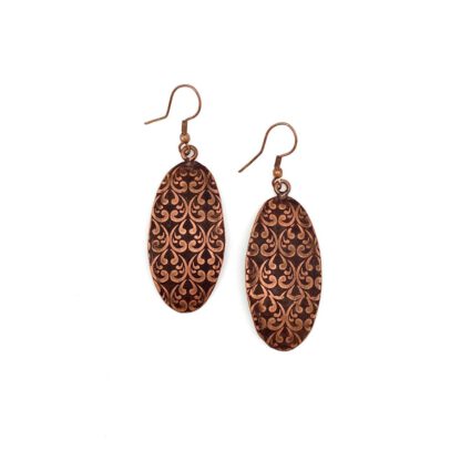 Copper Patina Earrings - Brown Ornate Ovals