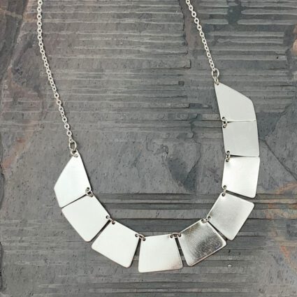 Silver Plated Necklace - Brushed Connected Shapes