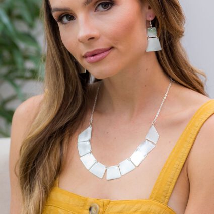 Silver Plated Necklace - Brushed Connected Shapes