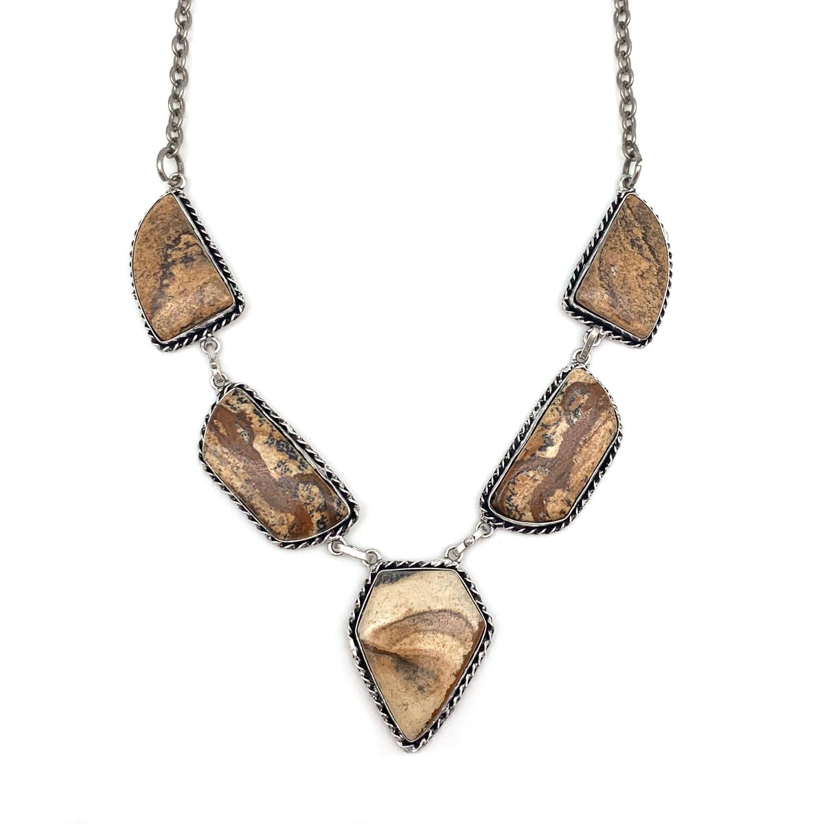 Kashi Semiprecious Stone Bib Necklace - Picture Jasper