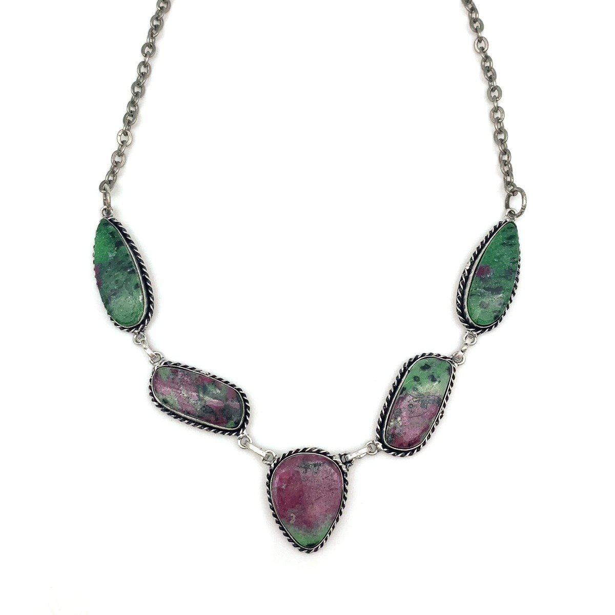 Kashi Semiprecious Stone Bib Necklace - Ruby Zoisite