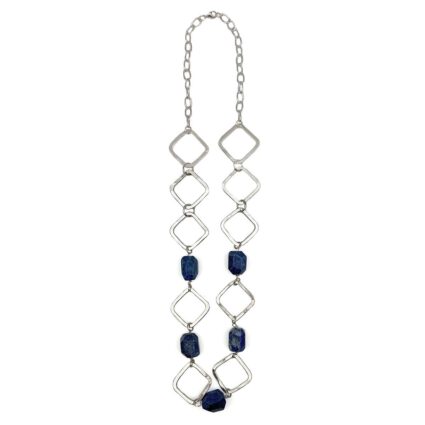 Silver-Plated Long Necklace With Lapis Stones