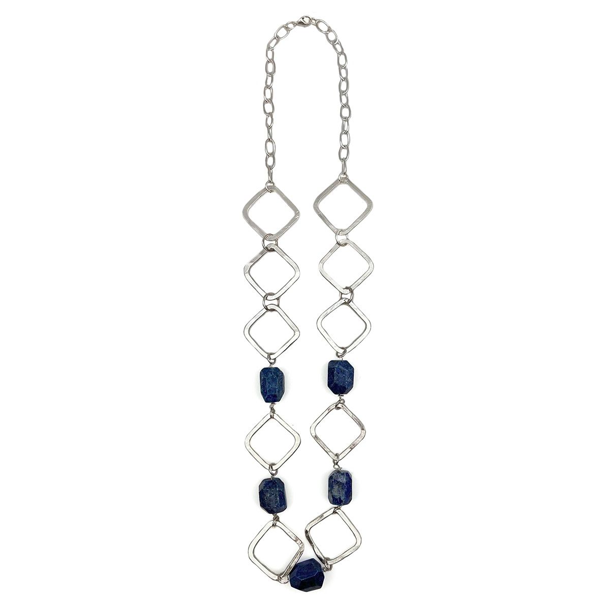 Silver-Plated Long Necklace With Lapis Stones