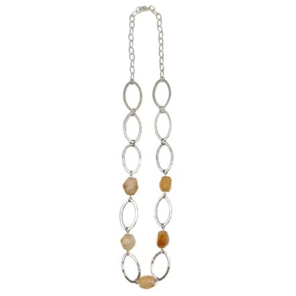 Silver-Plated Long Necklace With Yellow Aventurine Stones