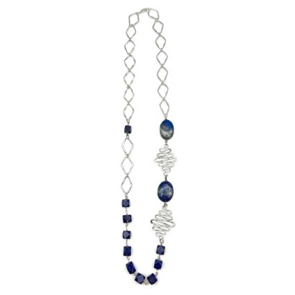 Silver-Plated Long Necklace With Lapis and Sodalite Stones