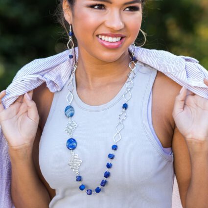 Silver-Plated Long Necklace With Lapis and Sodalite Stones