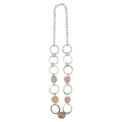 Silver-Plated Long Necklace With Chalcedony Stones