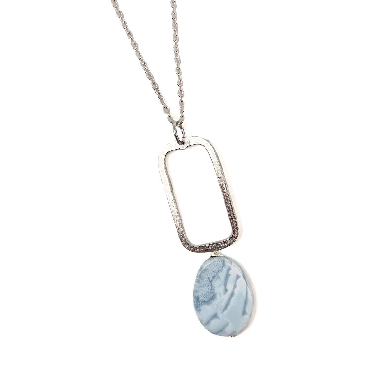 Silver Plated Geometric Necklace - Blue Opal