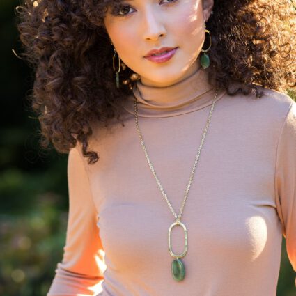 Gold Plated Geometric Necklace - Aventurine