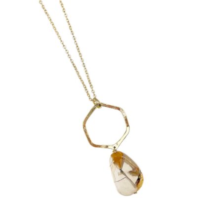 Gold Plated Geometric Necklace - Brecciated Mookite