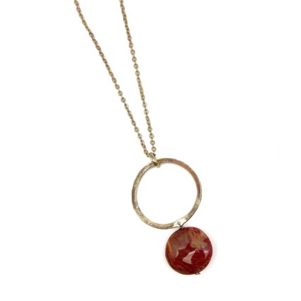 Gold Plated Geometric Necklace - Mookite Jasper
