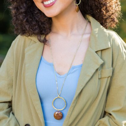 Gold Plated Geometric Necklace - Mookite Jasper