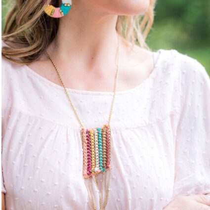 Sachi Warp & Weft Collection Necklace - Striped with Chains