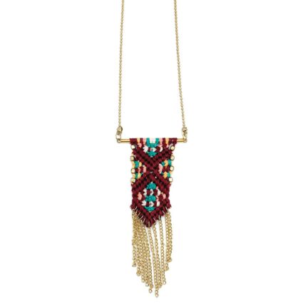 Sachi Warp & Weft Collection Necklace Woven Pendant with Chains