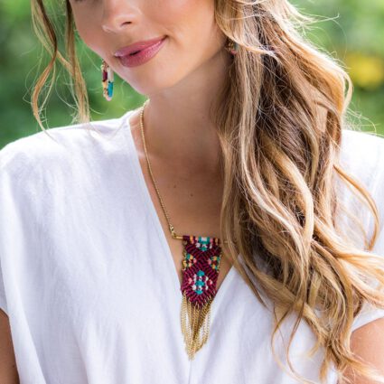 Sachi Warp & Weft Collection Necklace Woven Pendant with Chains