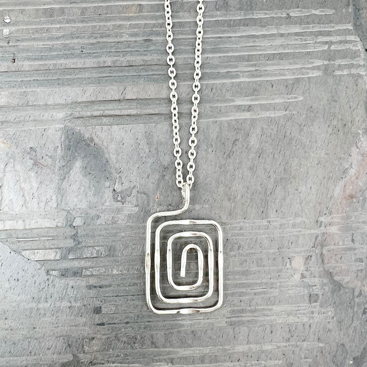 Silver Plated Necklace - Smaller Size Square Spiral