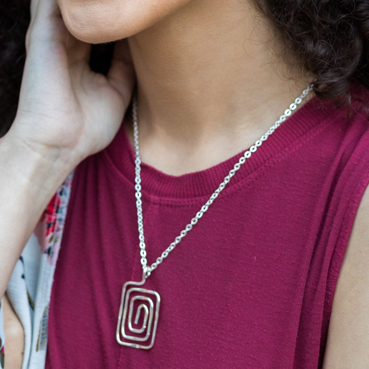 Silver Plated Necklace - Smaller Size Square Spiral