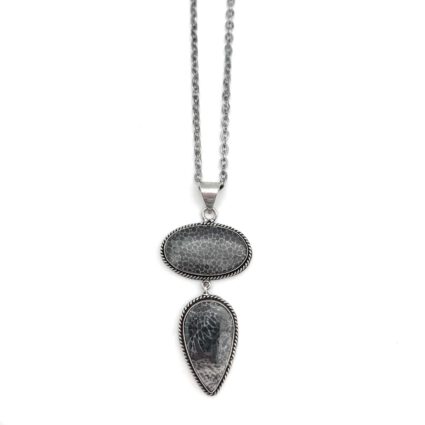 Kashi Semiprecious Stone Pendant Necklace-Black Fossil Coral