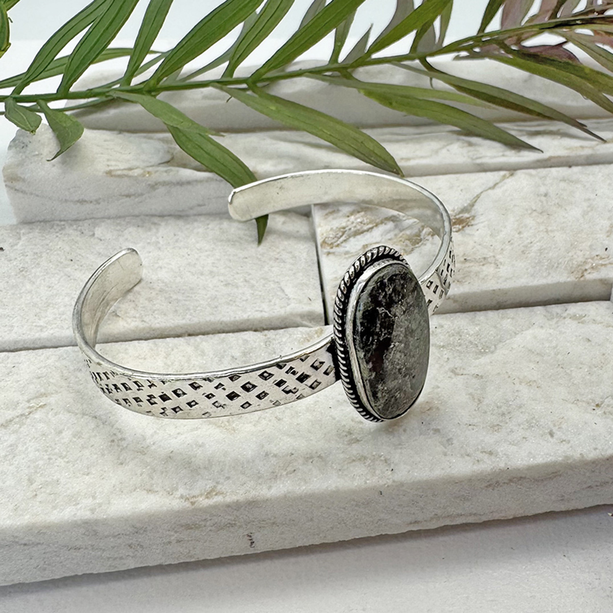 Kashi Semiprecious Stone Cuff - Black Fossil Coral