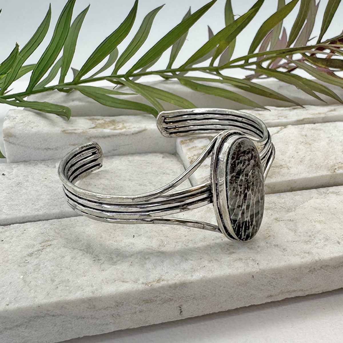 Kashi Semiprecious Stone Cuff - Crazy Lace Agate