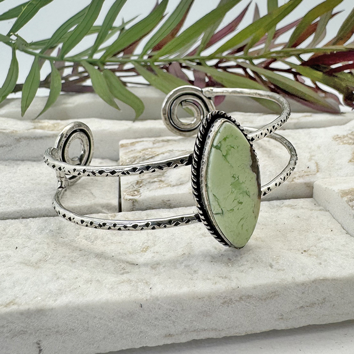 Kashi Semiprecious Stone Cuff - Lemon Chrysoprase