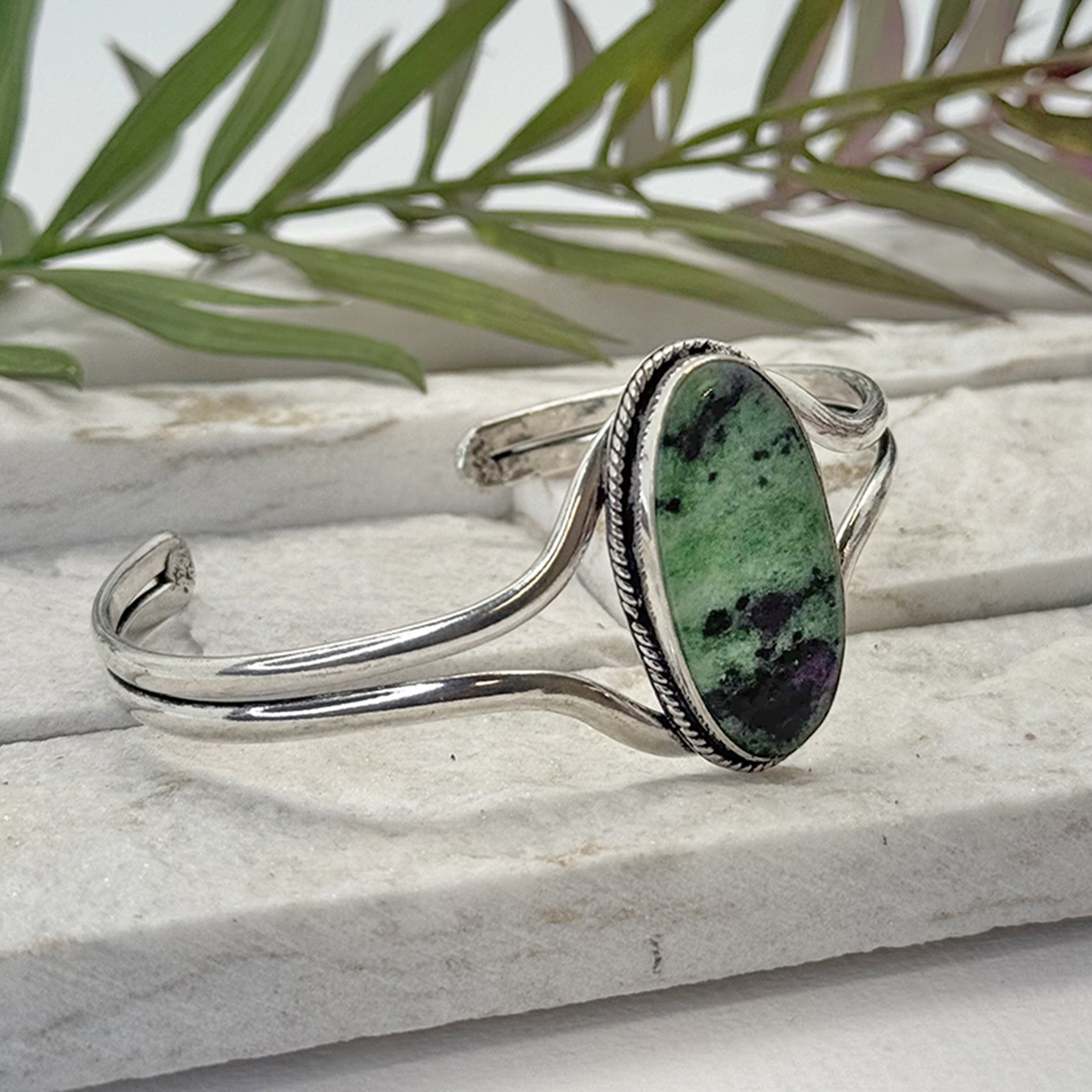 Kashi Semiprecious Stone Cuff - Ruby Ziosite