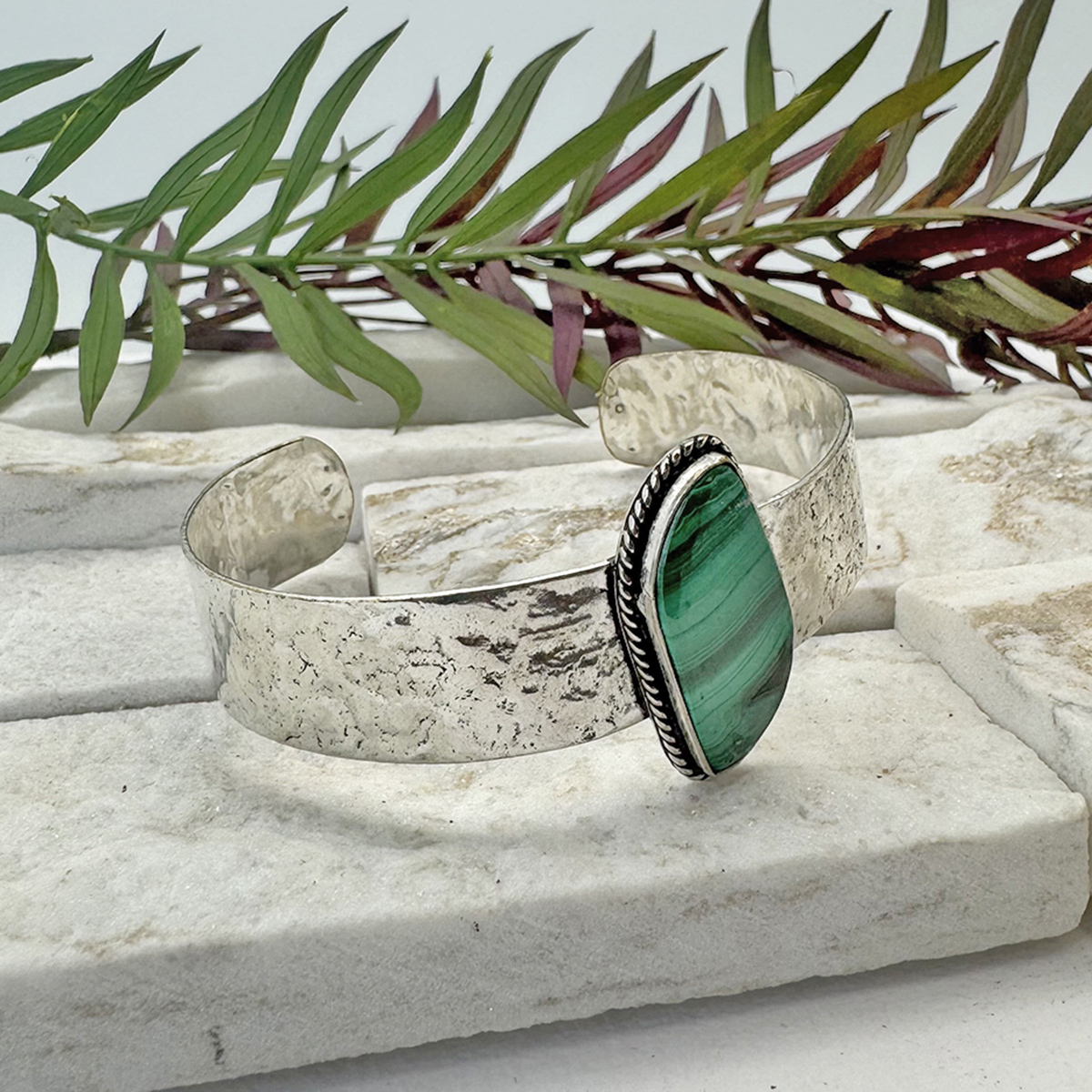 Kashi Semiprecious Stone Cuff - Malachite