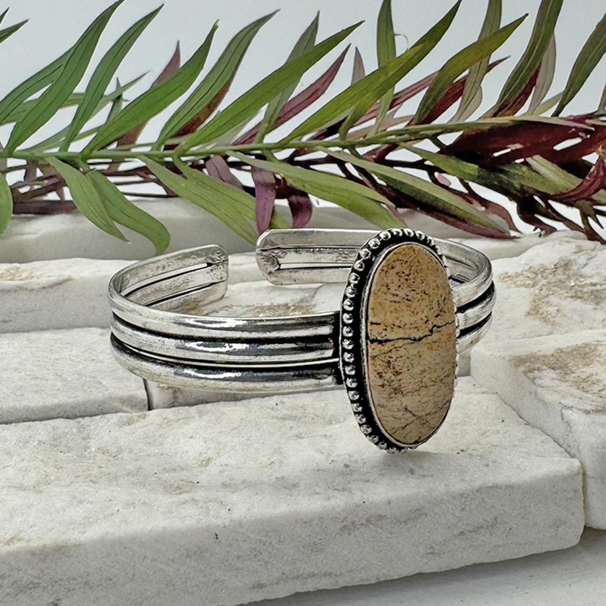 Kashi Semiprecious Stone Cuff - Picture Jasper