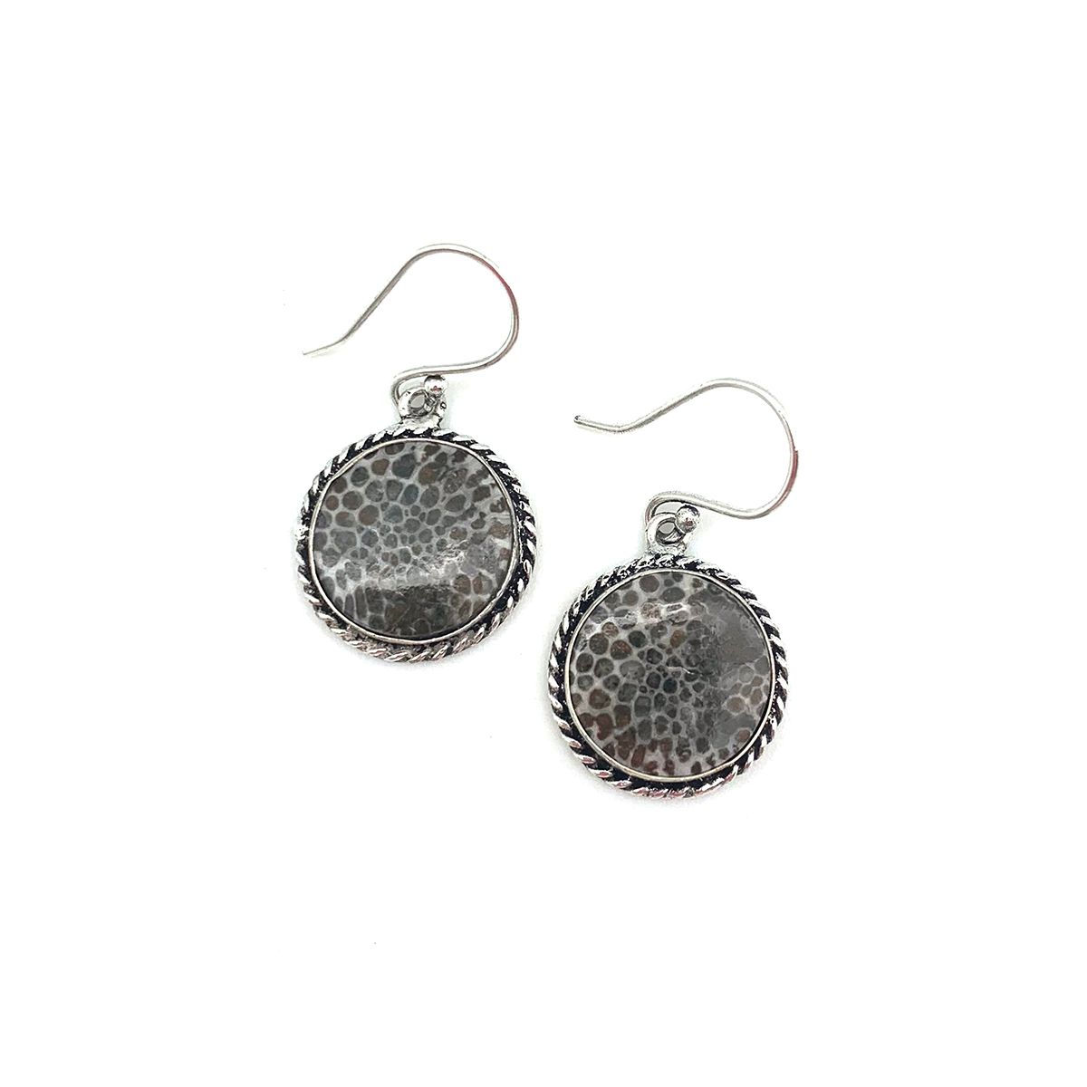 Kashi Semiprecious Large Stone Earrings- Black Fossil Coral