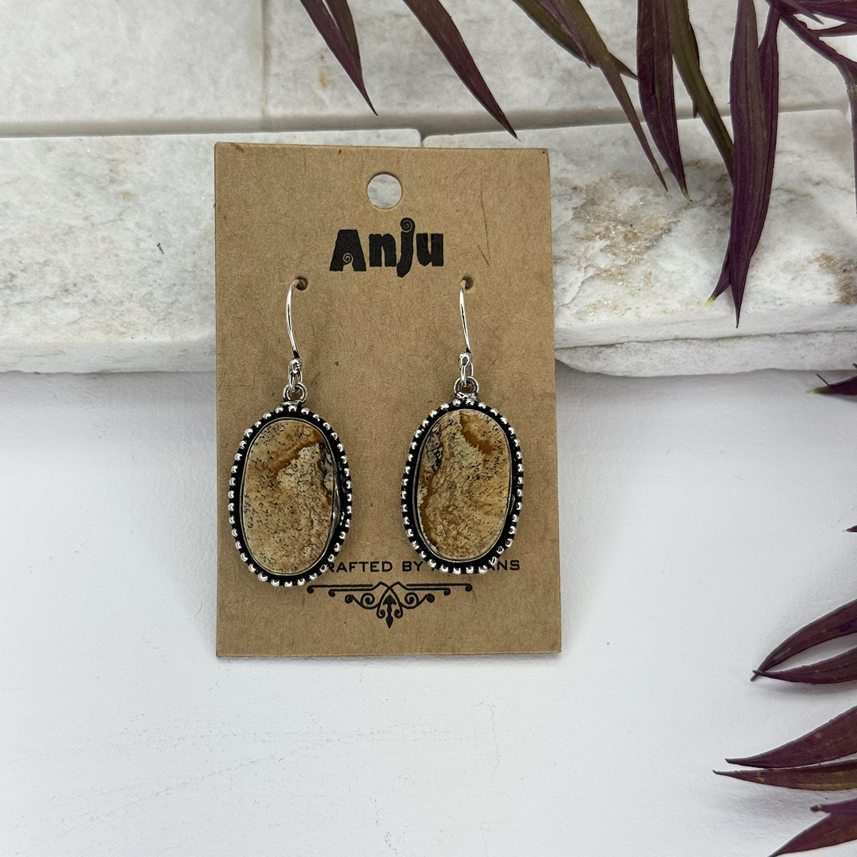 Kashi Semiprecious Stone Earrings - Picture Jasper
