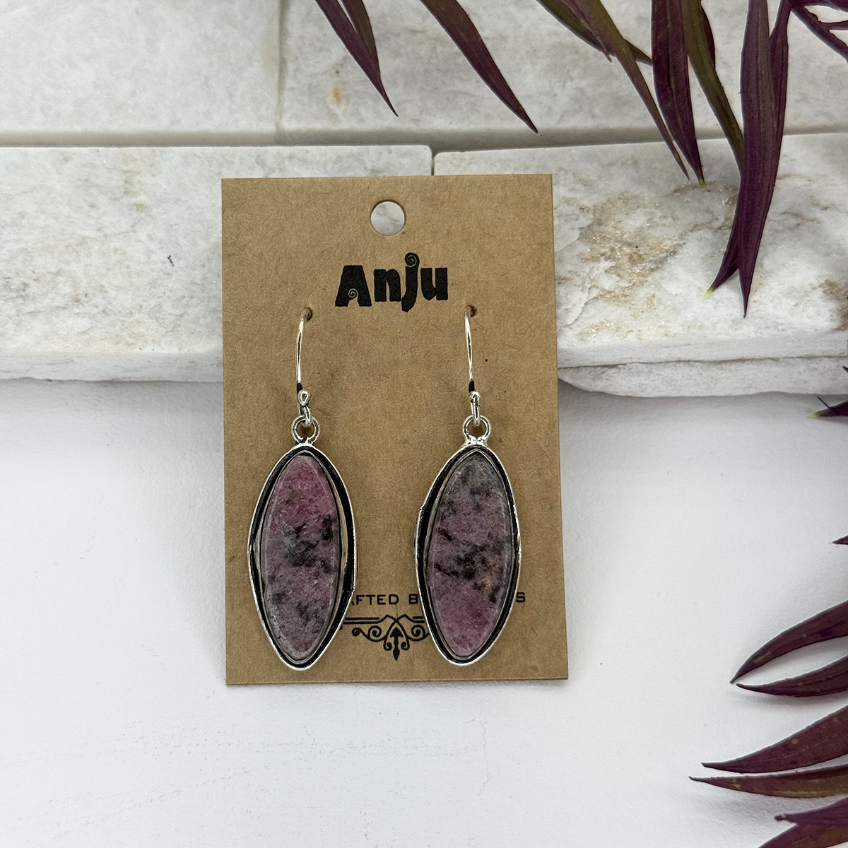 Kashi Semiprecious Stone Earrings - Rhodonite
