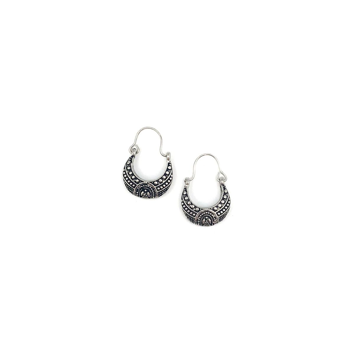 Tanvi Silver Graduated Dots on Crescent Hinge Top Earrings