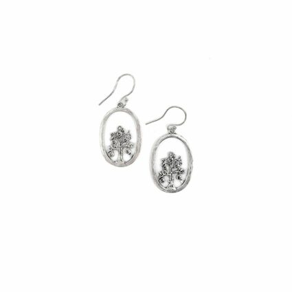 Tanvi Silver Rustic Tree in Open Oval Frame Earrings