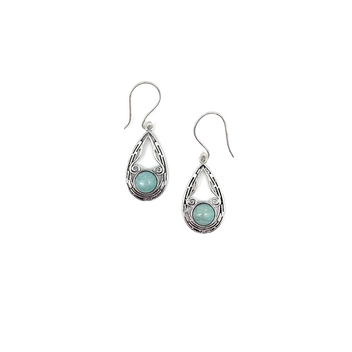 Tanvi Silver Striped Teardrop with Amazonite Earrings