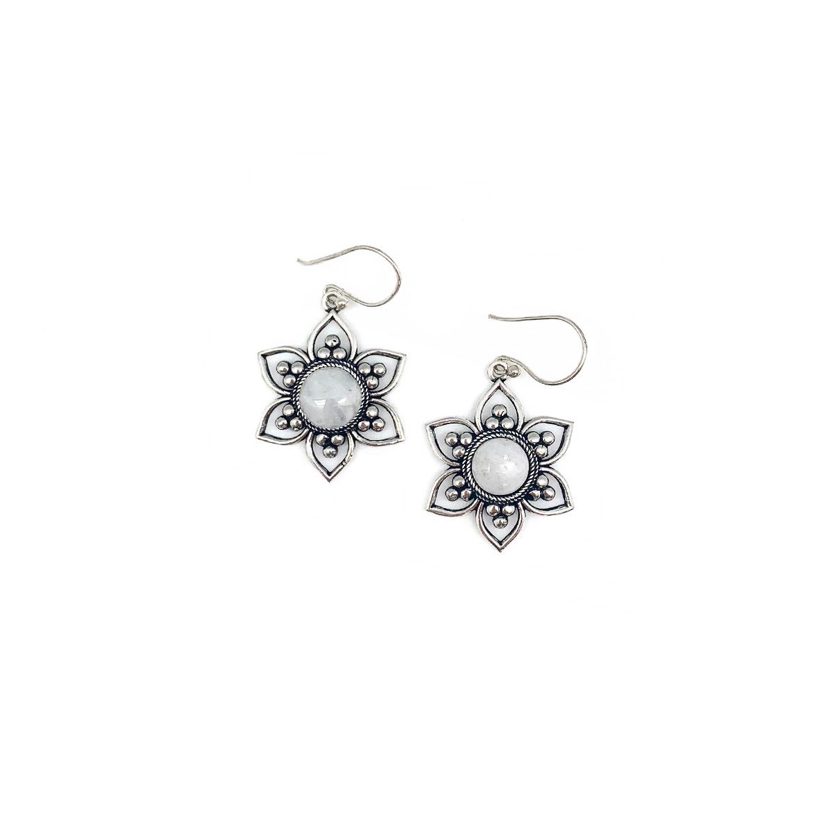 Tanvi Silver Lotus Flower with Moonstone Earrings