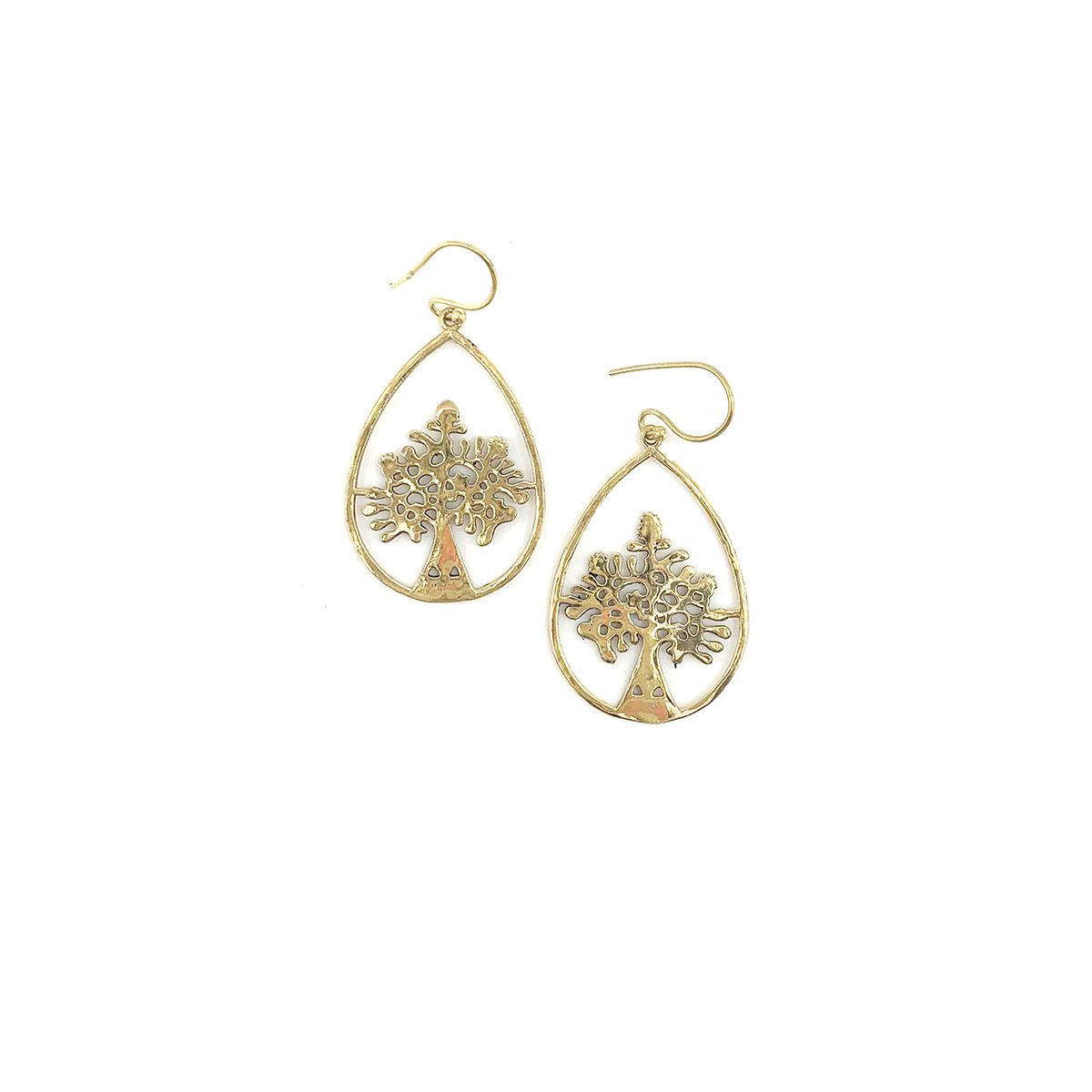 Tanvi Gold Tree in Open Teardrop Frame Earrings