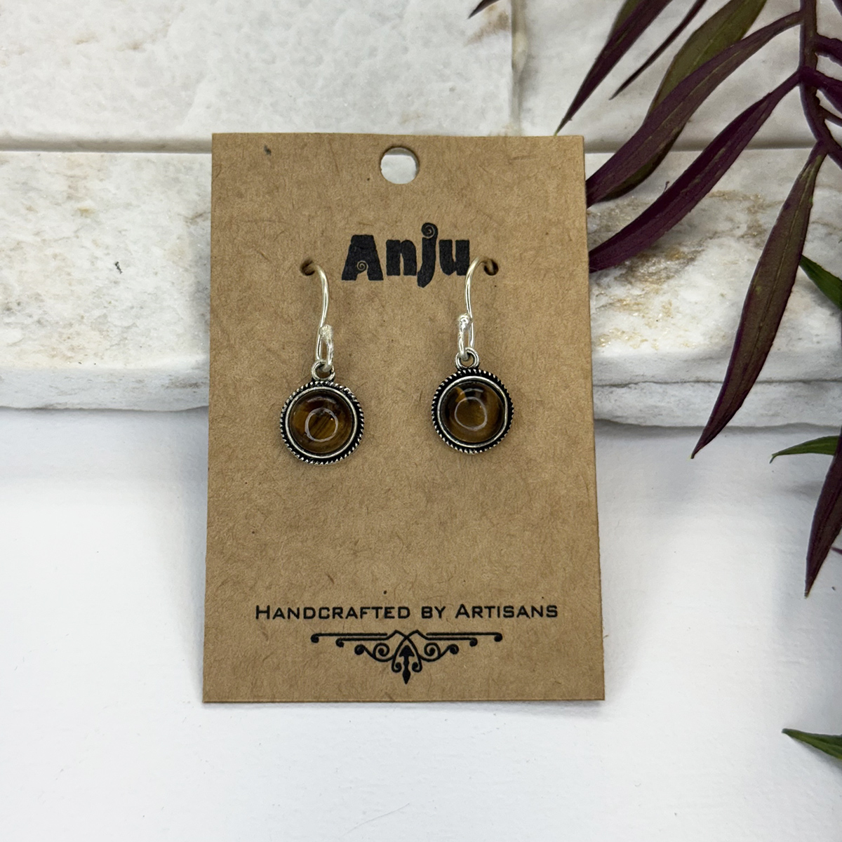 Kashi Semiprecious Small Stone Earrings - Tigereye