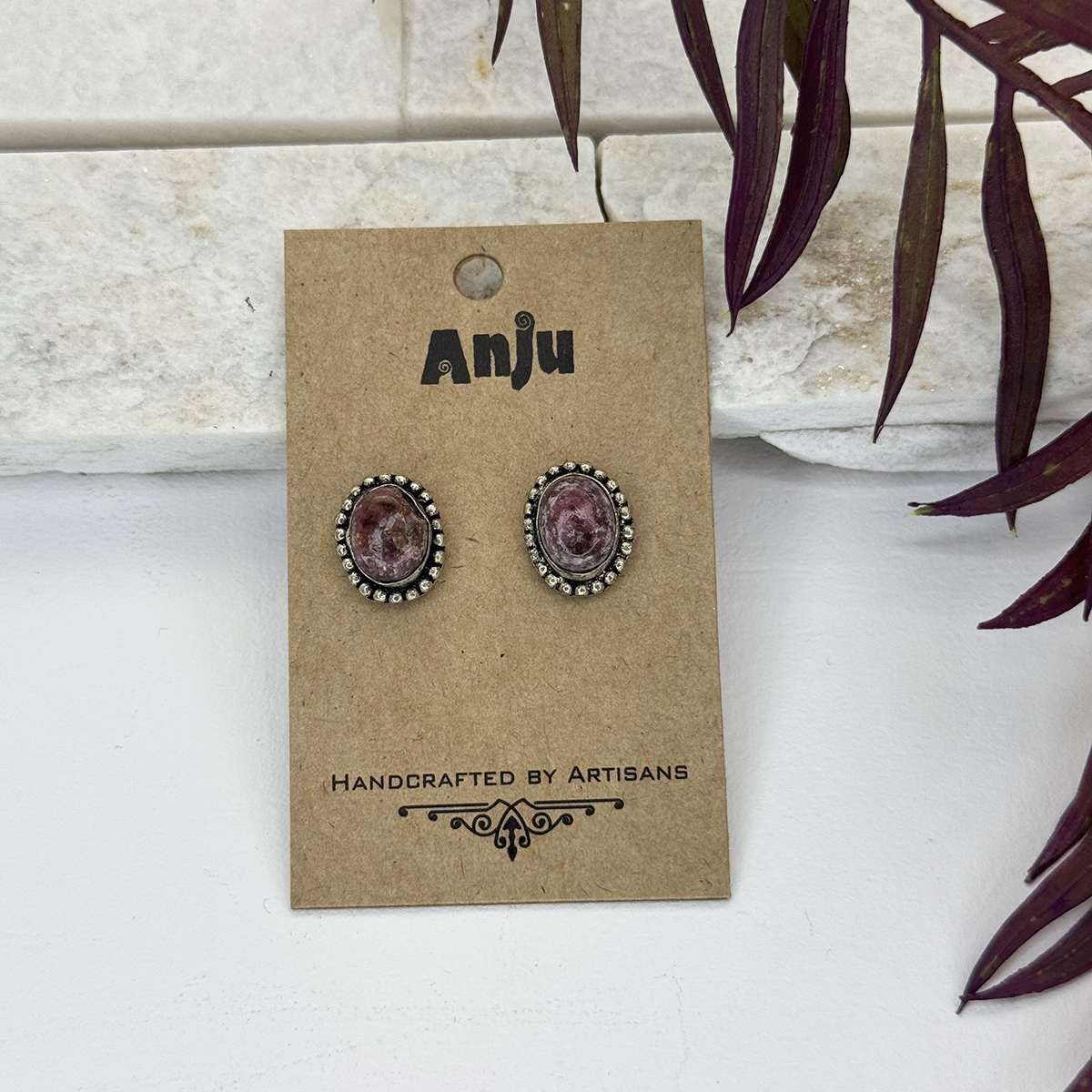 Kashi Semiprecious Stone Post Earrings - Rhodonite