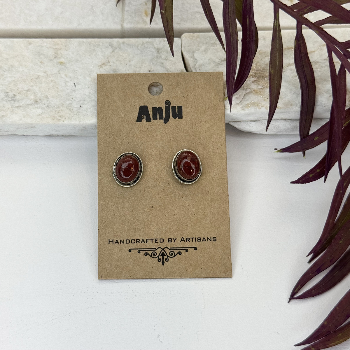 Kashi Semiprecious Stone Post Earrings - Red Jasper