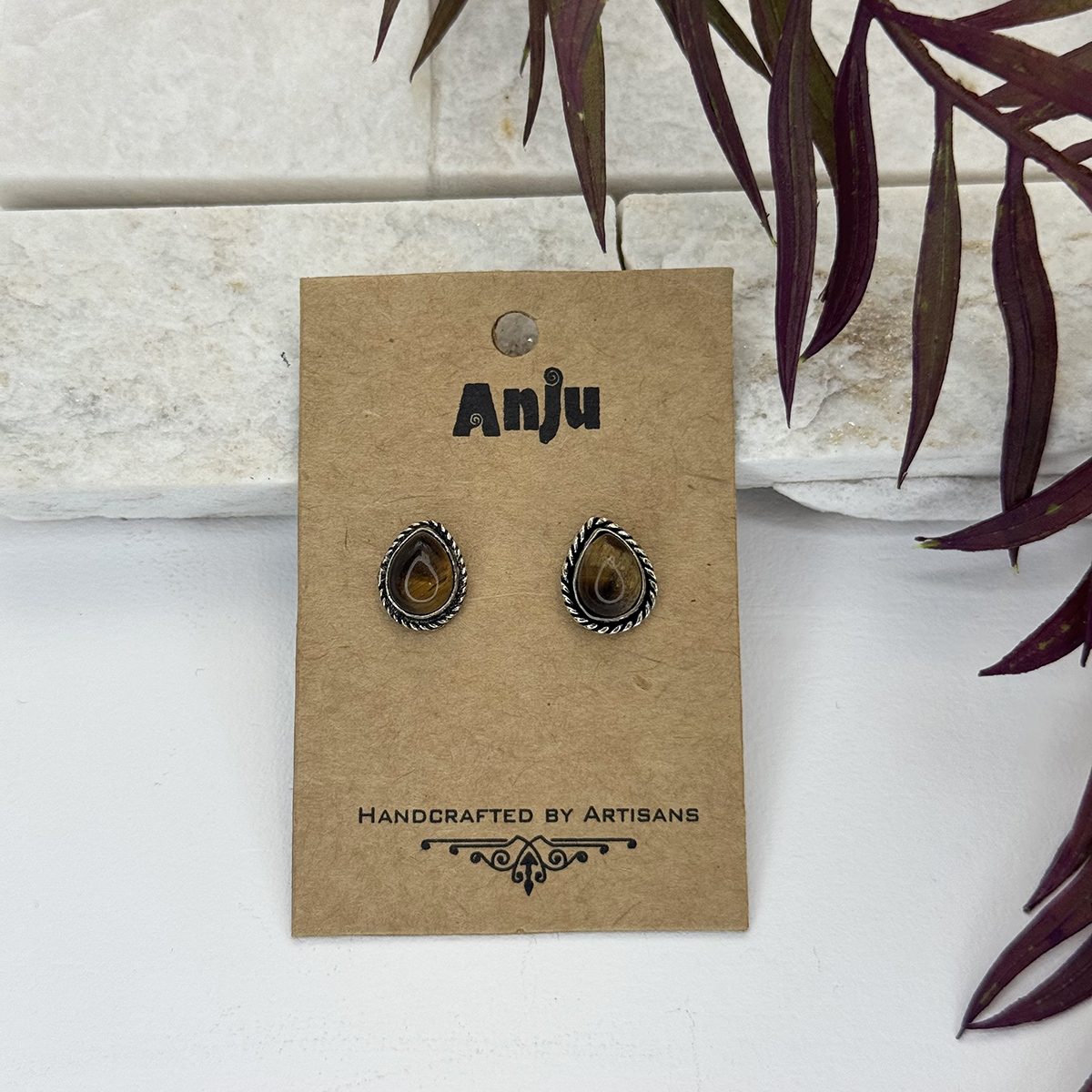 Kashi Semiprecious Stone Post Earrings - Tigereye