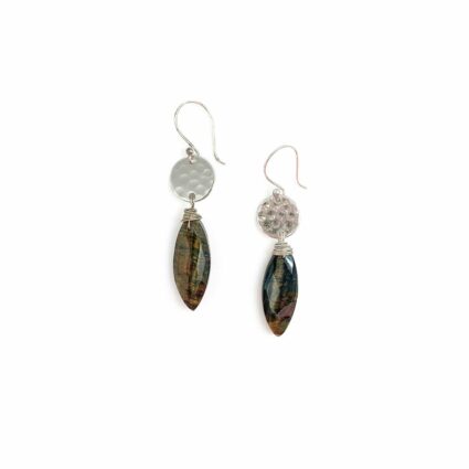 Akriti Silver and Large Faceted Black TigerEye Earrings