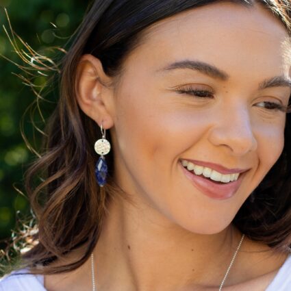 Akriti Silver and Large Faceted Sodalite Earrings