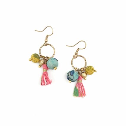 Aasha Brass Ring Mixed Beads and Small Tassel Earrings