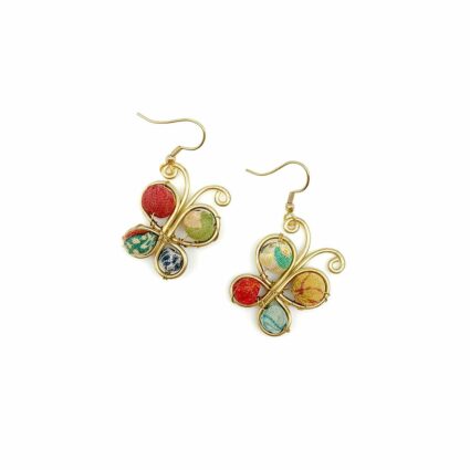 Aasha Brass Wrapped Beaded Small Butterfly Earrings