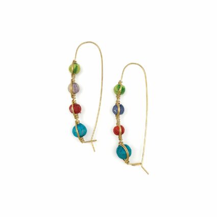 Aasha Graduated Wrapped Wire Beads Hinge Lock Drop Earrings