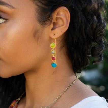 Aasha Graduated Wrapped Wire Beads Hinge Lock Drop Earrings
